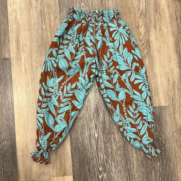 Janie & Jack teal and brown elastic waist pull on pants size 4 - Picture 2 of 7